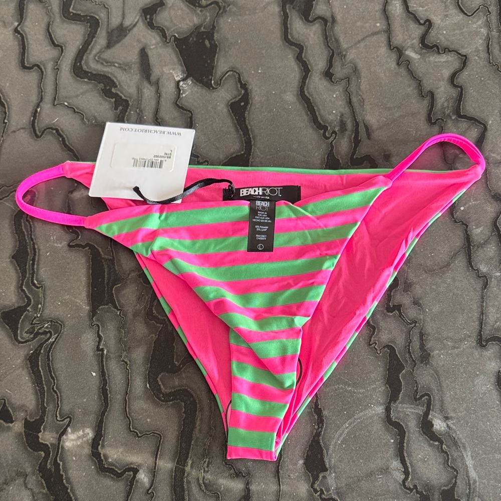 Beach Riot Women's Pink & Green Stripe Bikini Bottom